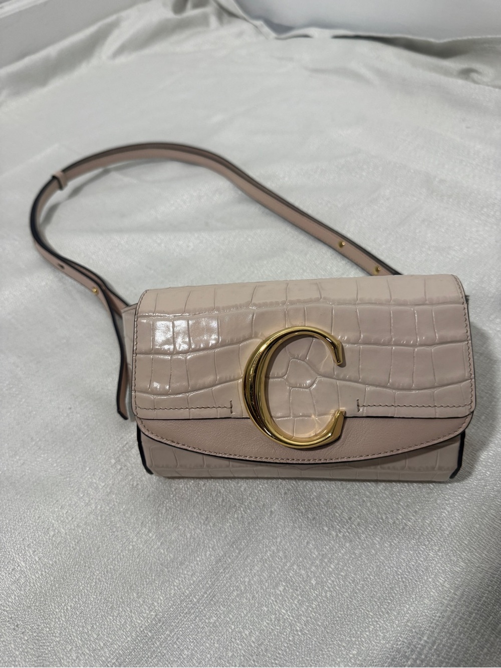 Chloé C Belt Bag Blush Croc Embossed Leather Waist Bag Italy